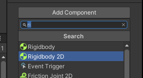 Add Component — Rigidbody 2D